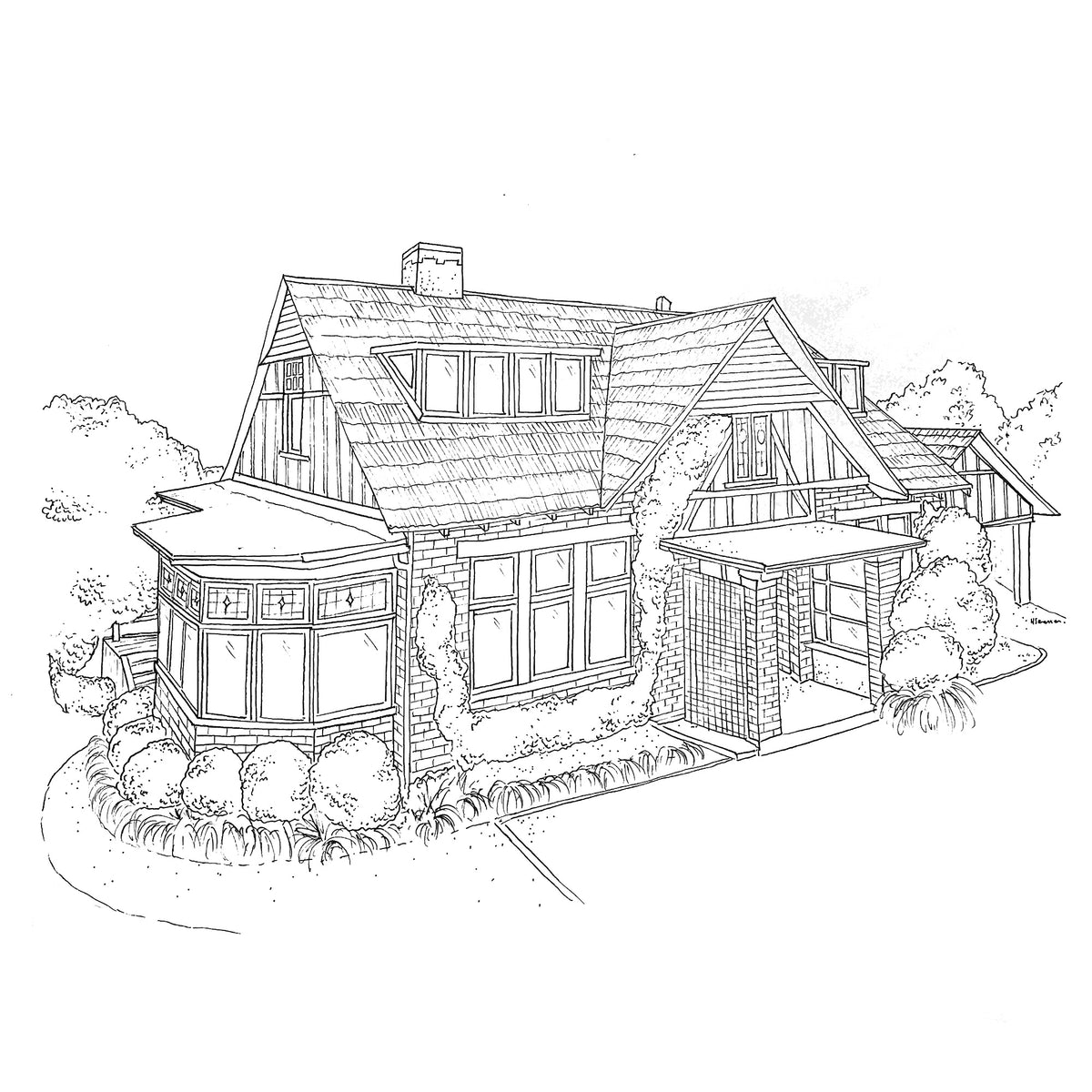 Large Black Ink Home Illustration